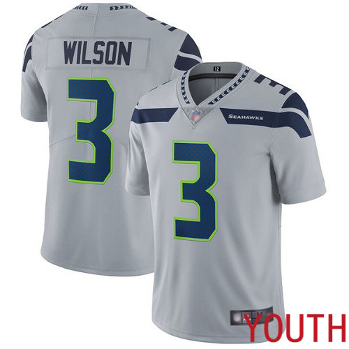 Seattle Seahawks Limited Grey Youth Russell Wilson Alternate Jersey NFL Football #3 Vapor Untouchable->youth nfl jersey->Youth Jersey